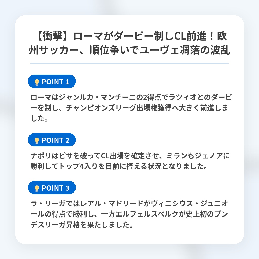【衝撃】ローマがダービー制しCL前進!欧州サッカー、順位争いでユーヴェ凋落の波乱の注目ポイントまとめ