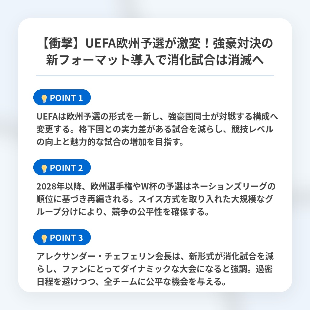 【衝撃】UEFA欧州予選が激変！強豪対決の新フォーマット導入で消化試合は消滅への注目ポイントまとめ