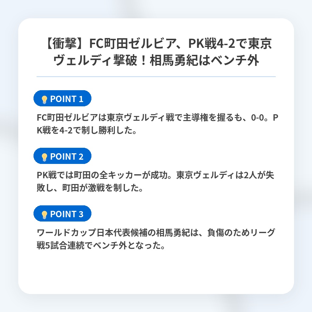 【衝撃】FC町田ゼルビア、PK戦4-2で東京ヴェルディ撃破!相馬勇紀はベンチ外の注目ポイントまとめ