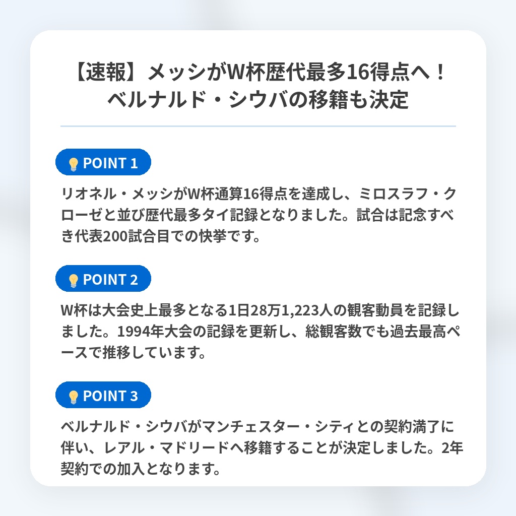 【速報】メッシがW杯歴代最多16得点へ!ベルナルド・シウバの移籍も決定の注目ポイントまとめ
