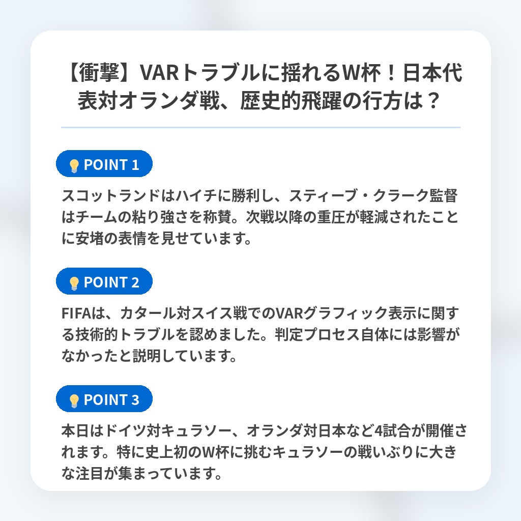 【衝撃】VARトラブルに揺れるW杯!日本代表対オランダ戦、歴史的飛躍の行方は?の注目ポイントまとめ