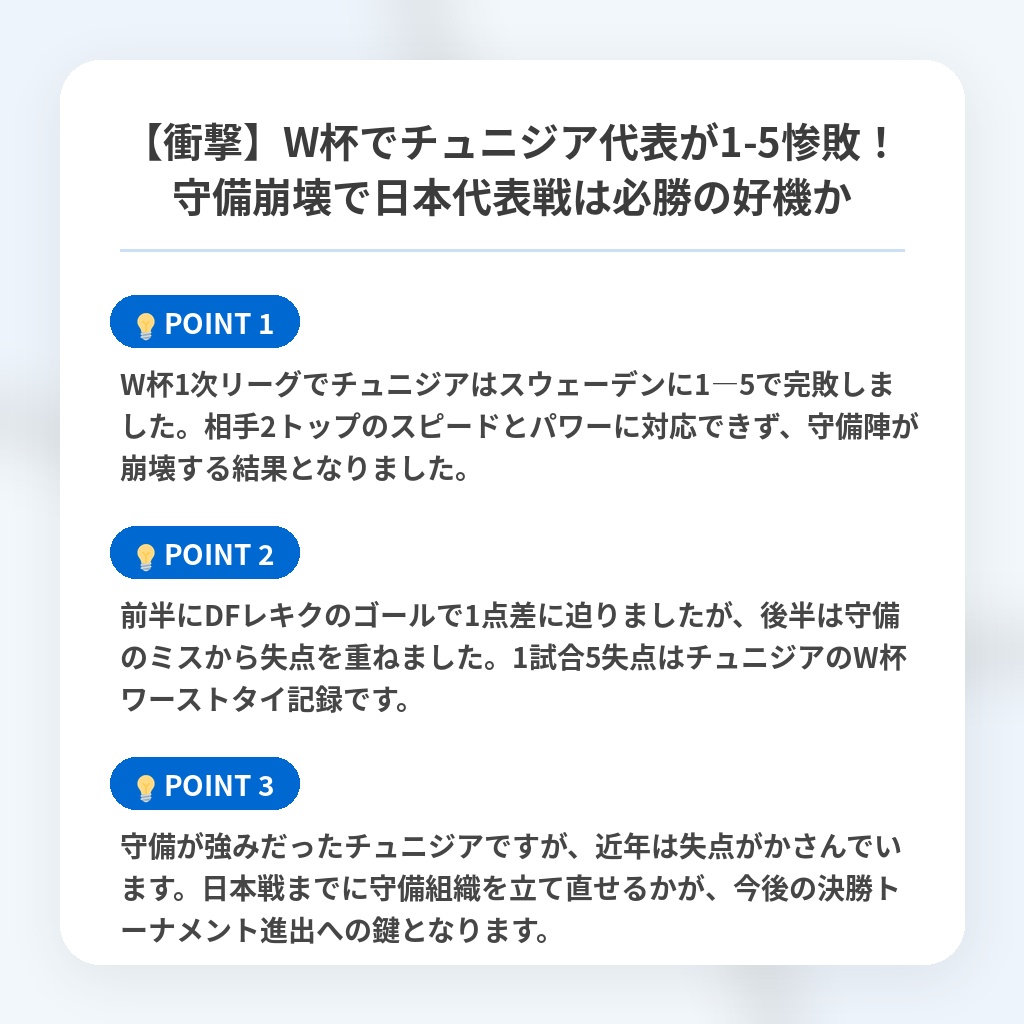 【衝撃】W杯でチュニジア代表が1-5惨敗！守備崩壊で日本代表戦は必勝の好機かの注目ポイントまとめ