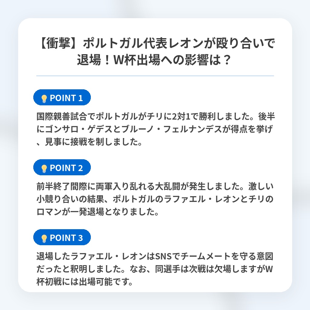 【衝撃】ポルトガル代表レオンが殴り合いで退場!W杯出場への影響は?の注目ポイントまとめ