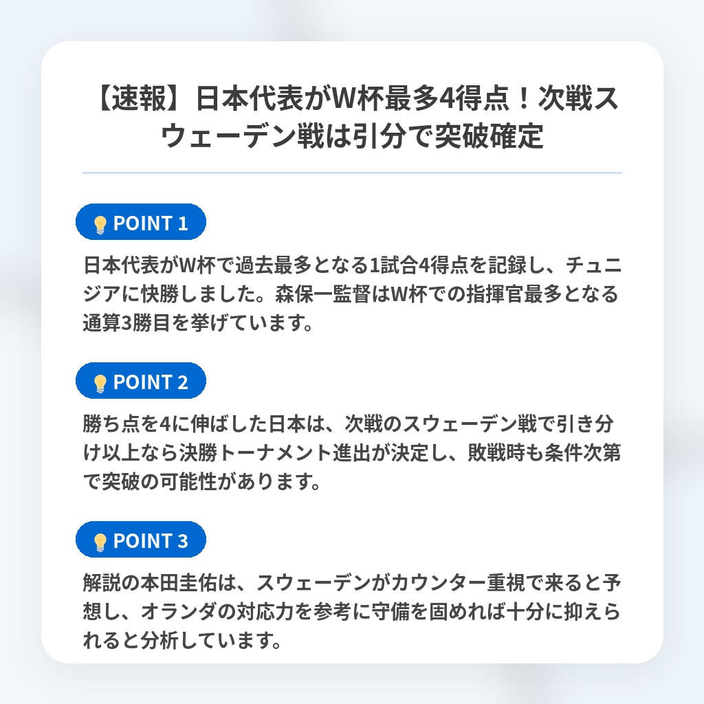 【速報】日本代表がW杯最多4得点!次戦スウェーデン戦は引分で突破確定の注目ポイントまとめ