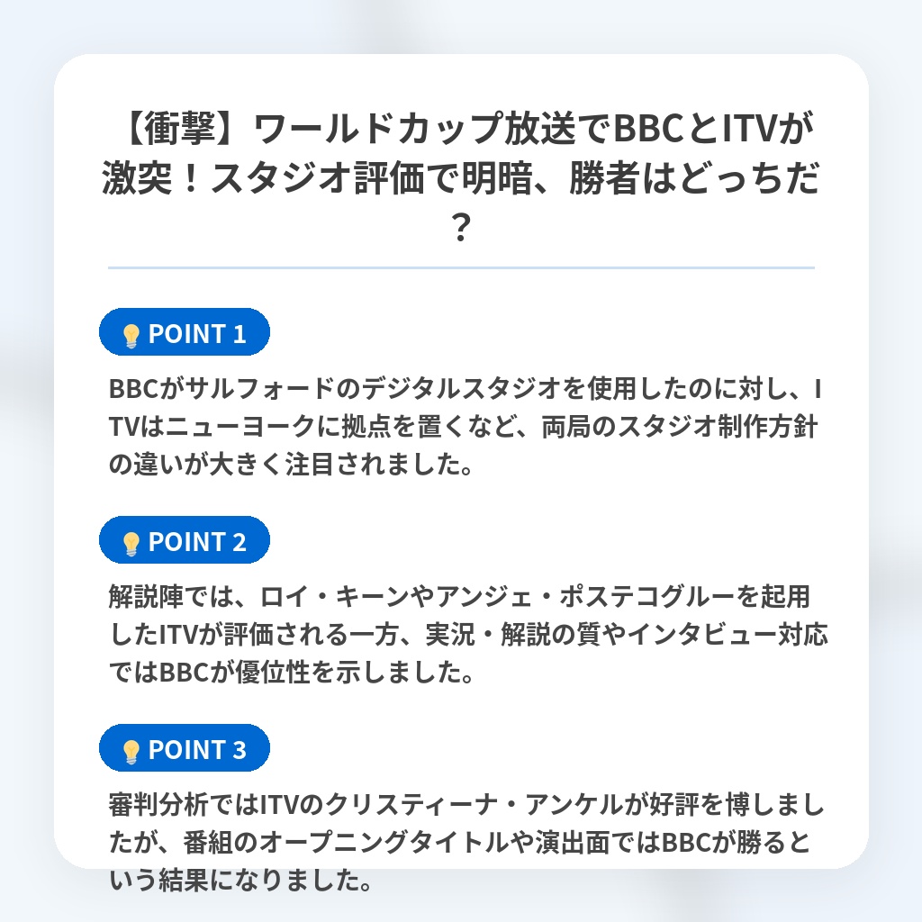 【衝撃】ワールドカップ放送でBBCとITVが激突！スタジオ評価で明暗、勝者はどっちだ？の注目ポイントまとめ