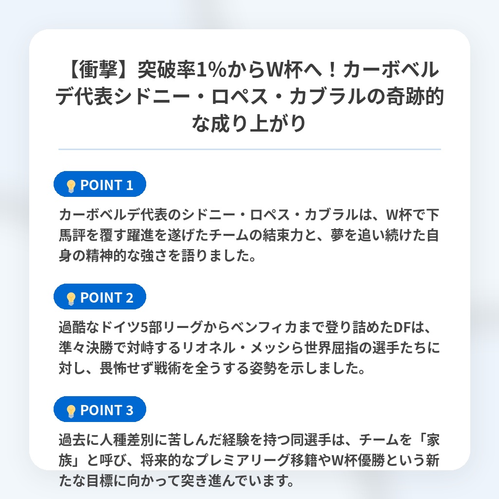 【衝撃】突破率1%からW杯へ!カーボベルデ代表シドニー・ロペス・カブラルの奇跡的な成り上がりの注目ポイントまとめ