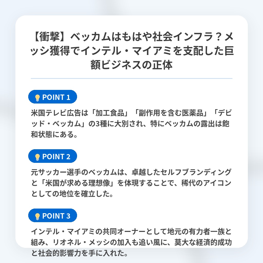 【衝撃】ベッカムはもはや社会インフラ?メッシ獲得でインテル・マイアミを支配した巨額ビジネスの正体の注目ポイントまとめ