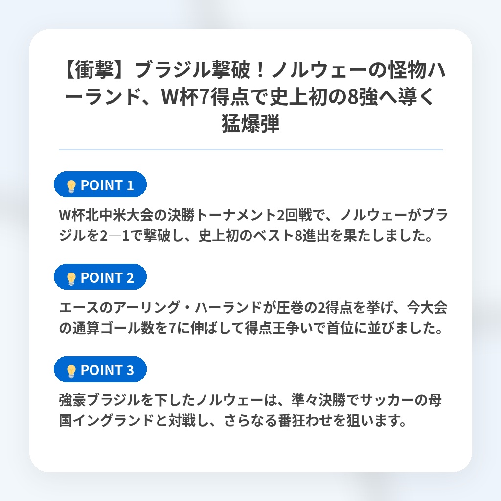 【衝撃】ブラジル撃破!ノルウェーの怪物ハーランド、W杯7得点で史上初の8強へ導く猛爆弾の注目ポイントまとめ
