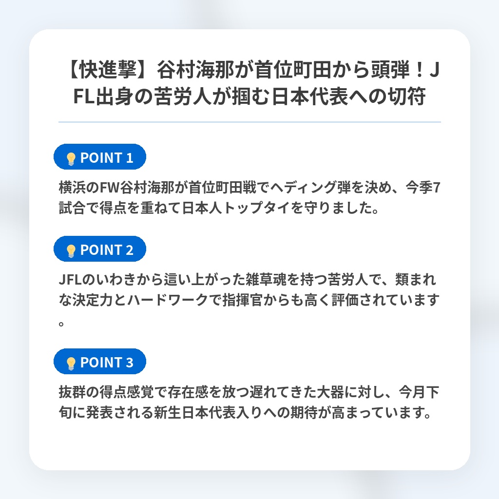 【快進撃】谷村海那が首位町田から頭弾!JFL出身の苦労人が掴む日本代表への切符の注目ポイントまとめ