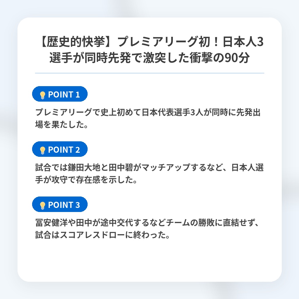 【歴史的快挙】プレミアリーグ初！日本人3選手が同時先発で激突した衝撃の90分の注目ポイントまとめ