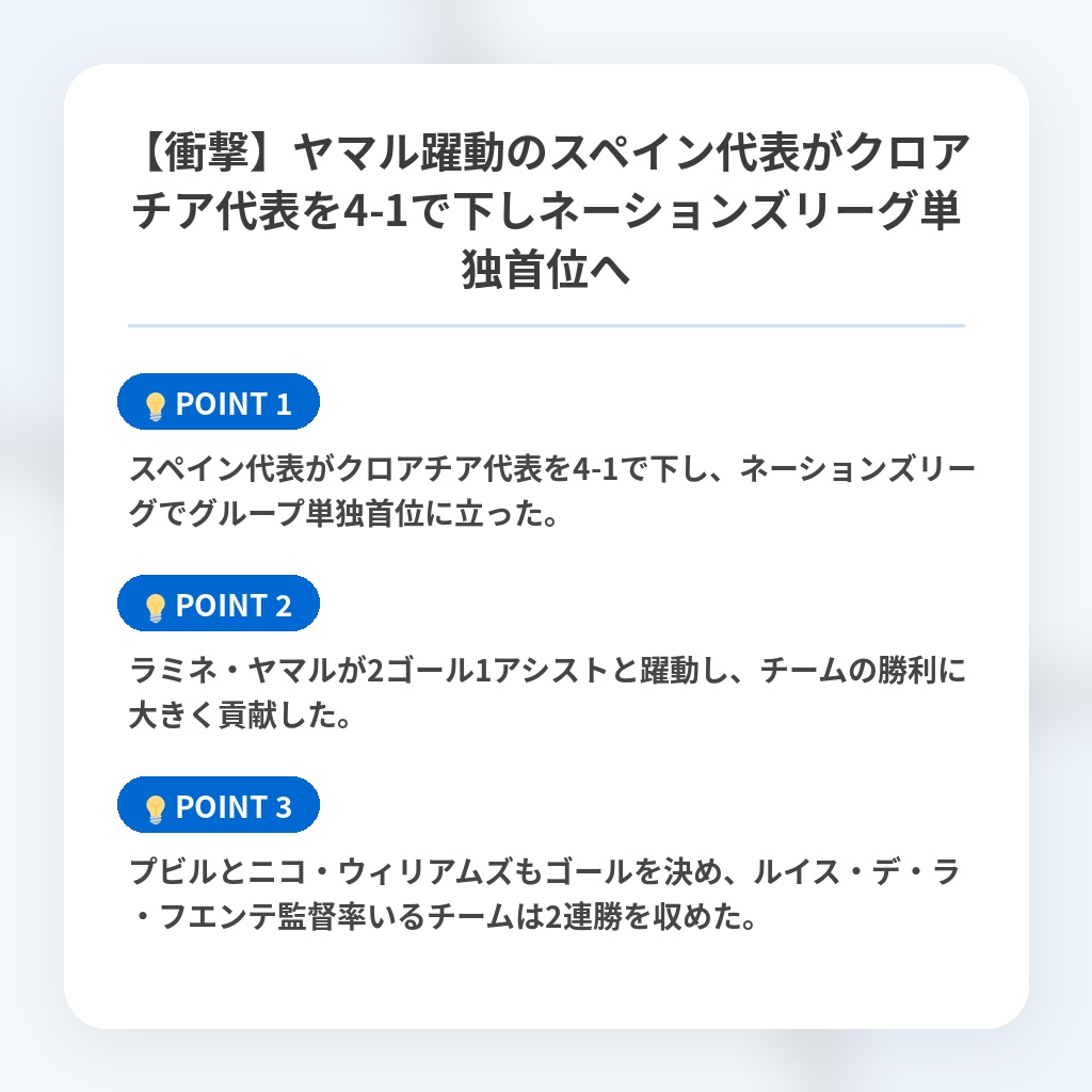 【衝撃】ヤマル躍動のスペイン代表がクロアチア代表を4-1で下しネーションズリーグ単独首位への注目ポイントまとめ
