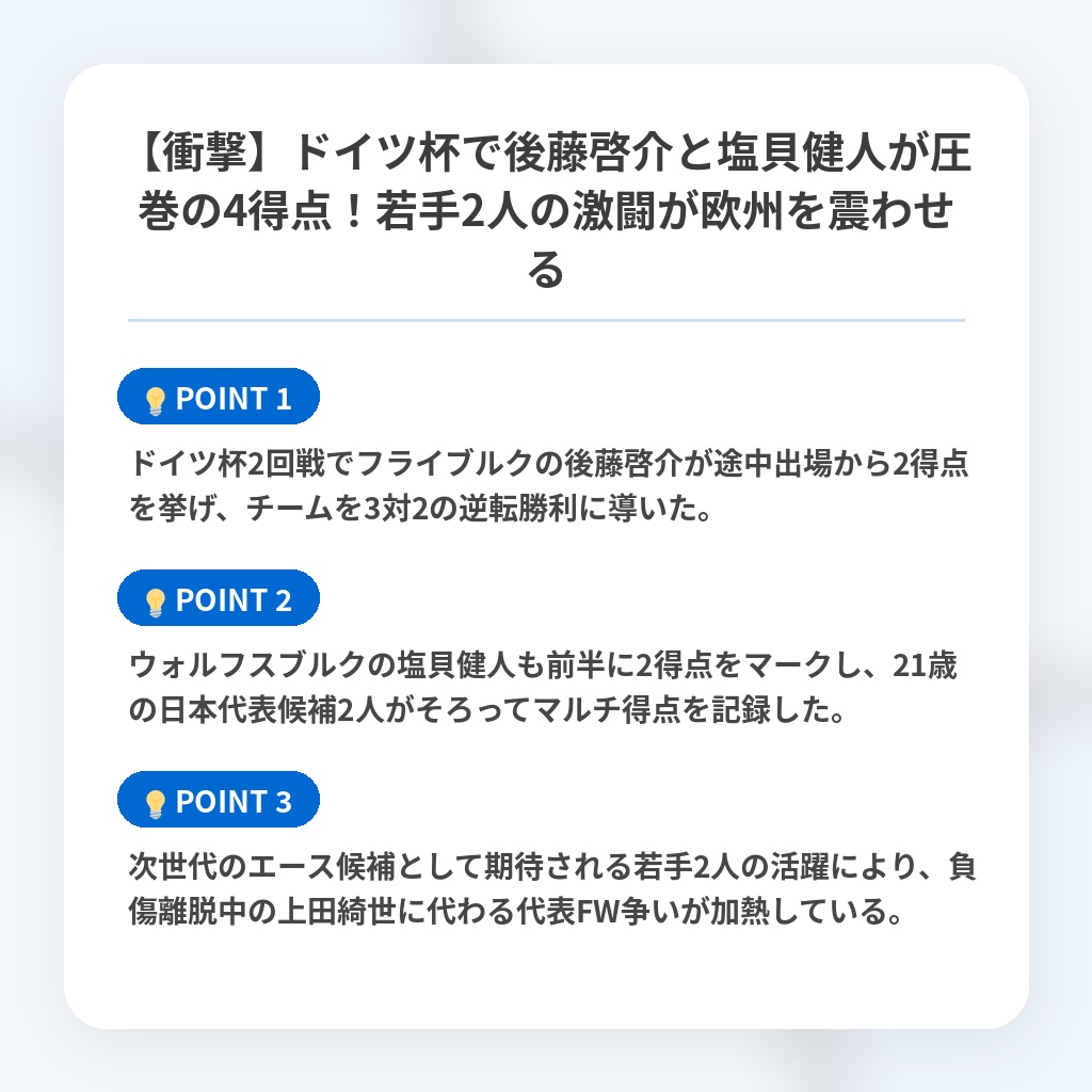 【衝撃】ドイツ杯で後藤啓介と塩貝健人が圧巻の4得点!若手2人の激闘が欧州を震わせるの注目ポイントまとめ