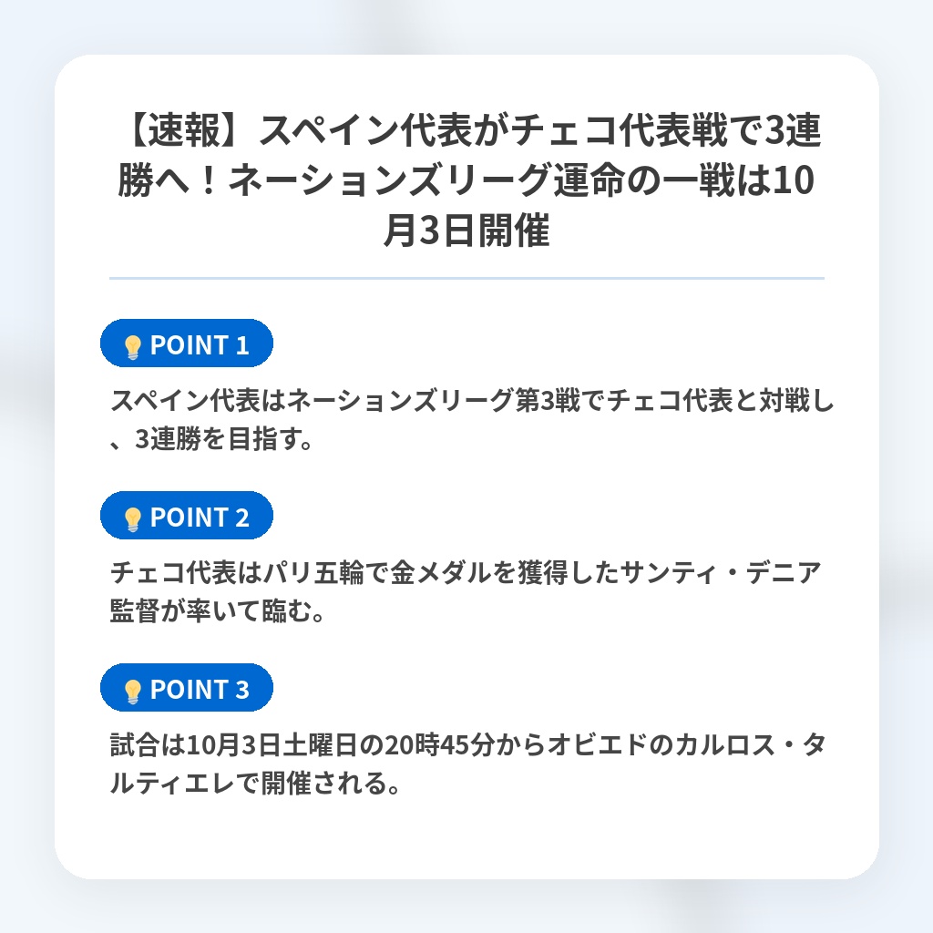 【速報】スペイン代表がチェコ代表戦で3連勝へ!ネーションズリーグ運命の一戦は10月3日開催の注目ポイントまとめ